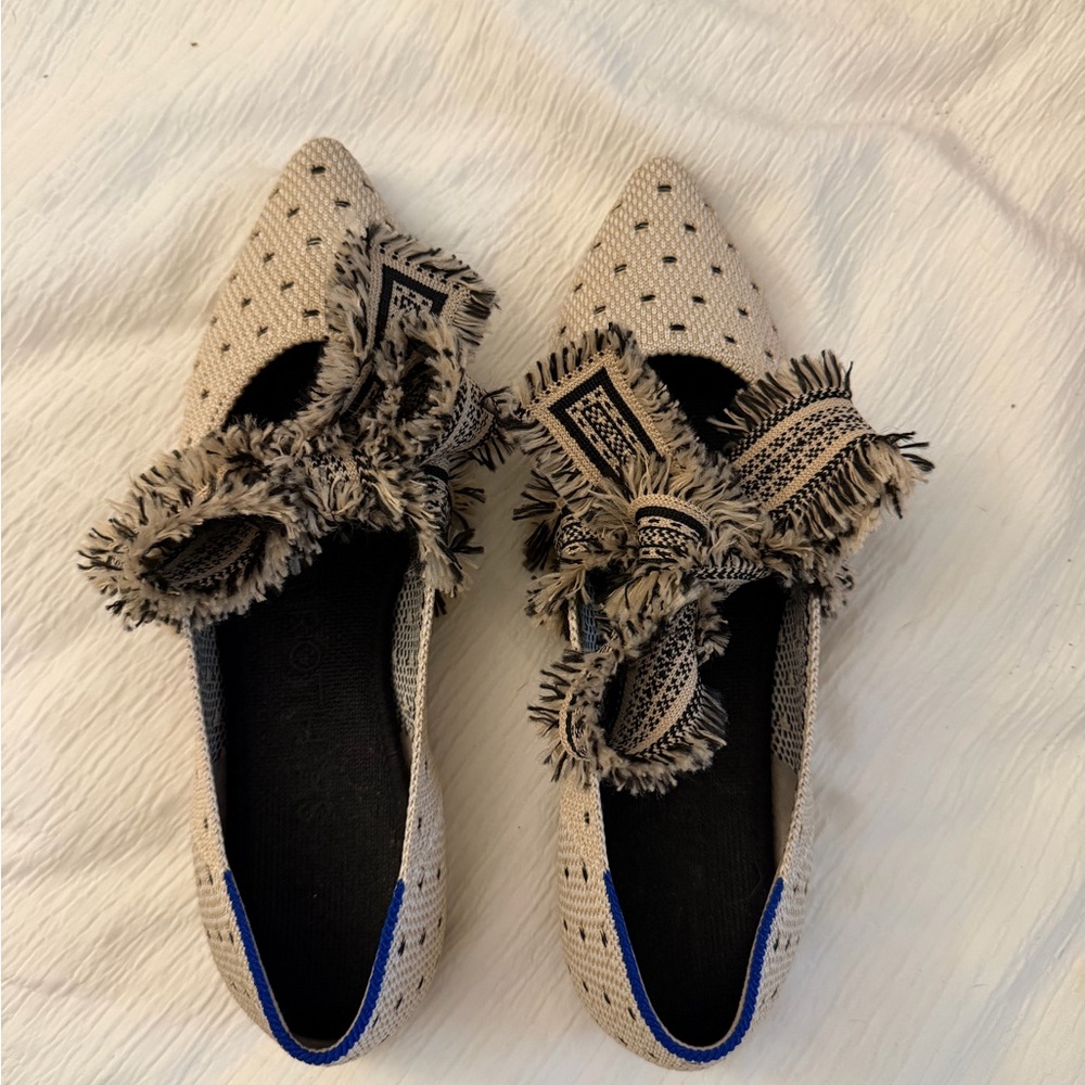 Rothy's Beige Pointed Toe Fringe Loafers